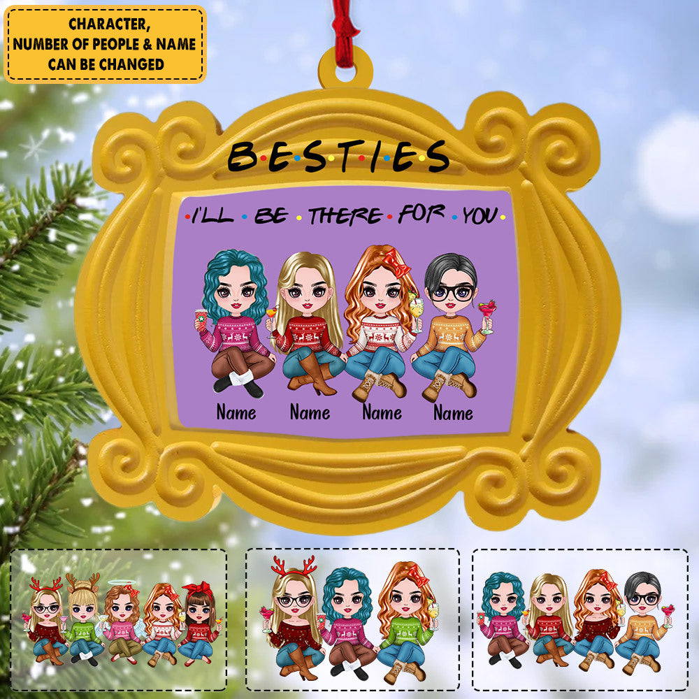 Personalized Besties Sisters Sistas Ornament - I'll Be There For You Friend Sitting Together Yellow Mirror Ornament