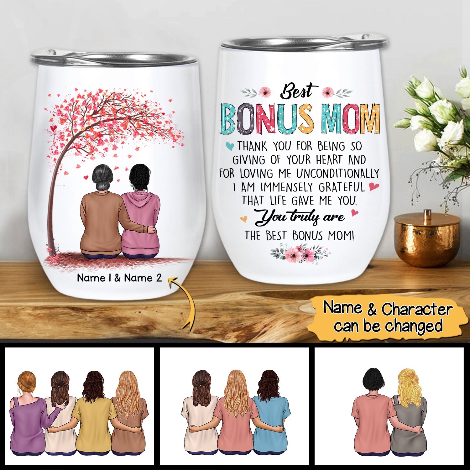 Best Bonus Mom Thank You For Being So Giving Of Your Heart Tumbler For Your  Beloved Bonus Mom, Name And Character Can Be Changed