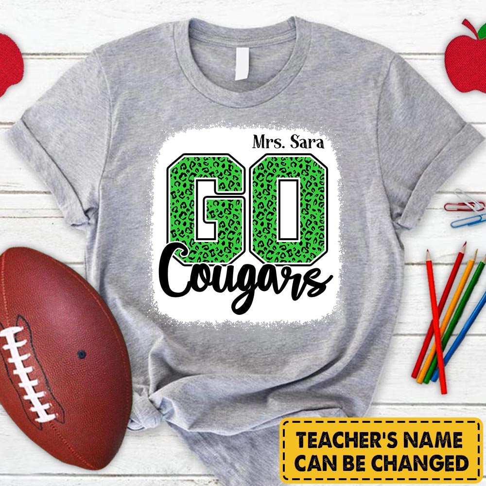 Personalized Go Cougars Mascot Colorful Leopard Custom Name T-Shirt For Teacher