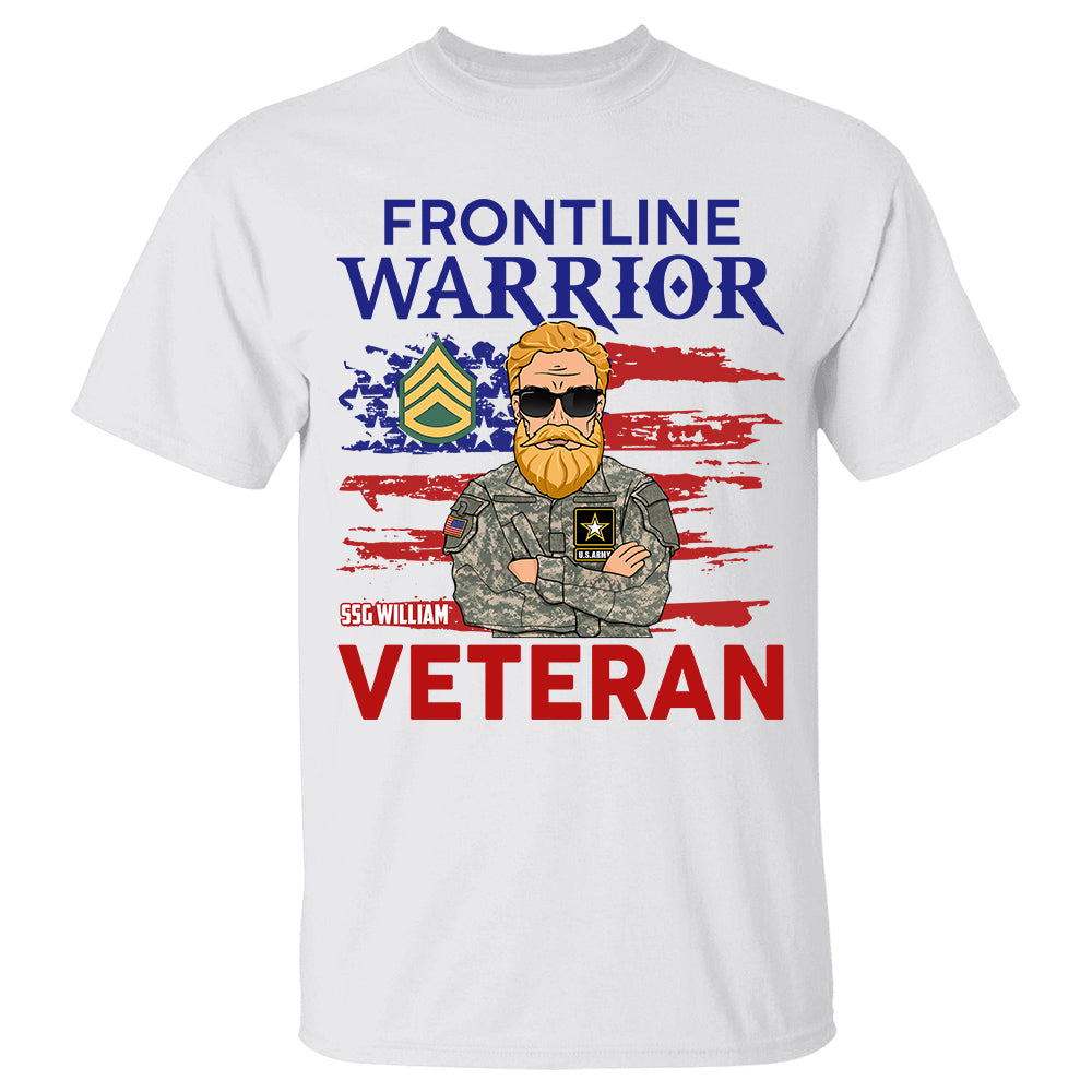 Frontline Warrior Veteran Distressed American Flag Personalized Shirt For Veterans H2511