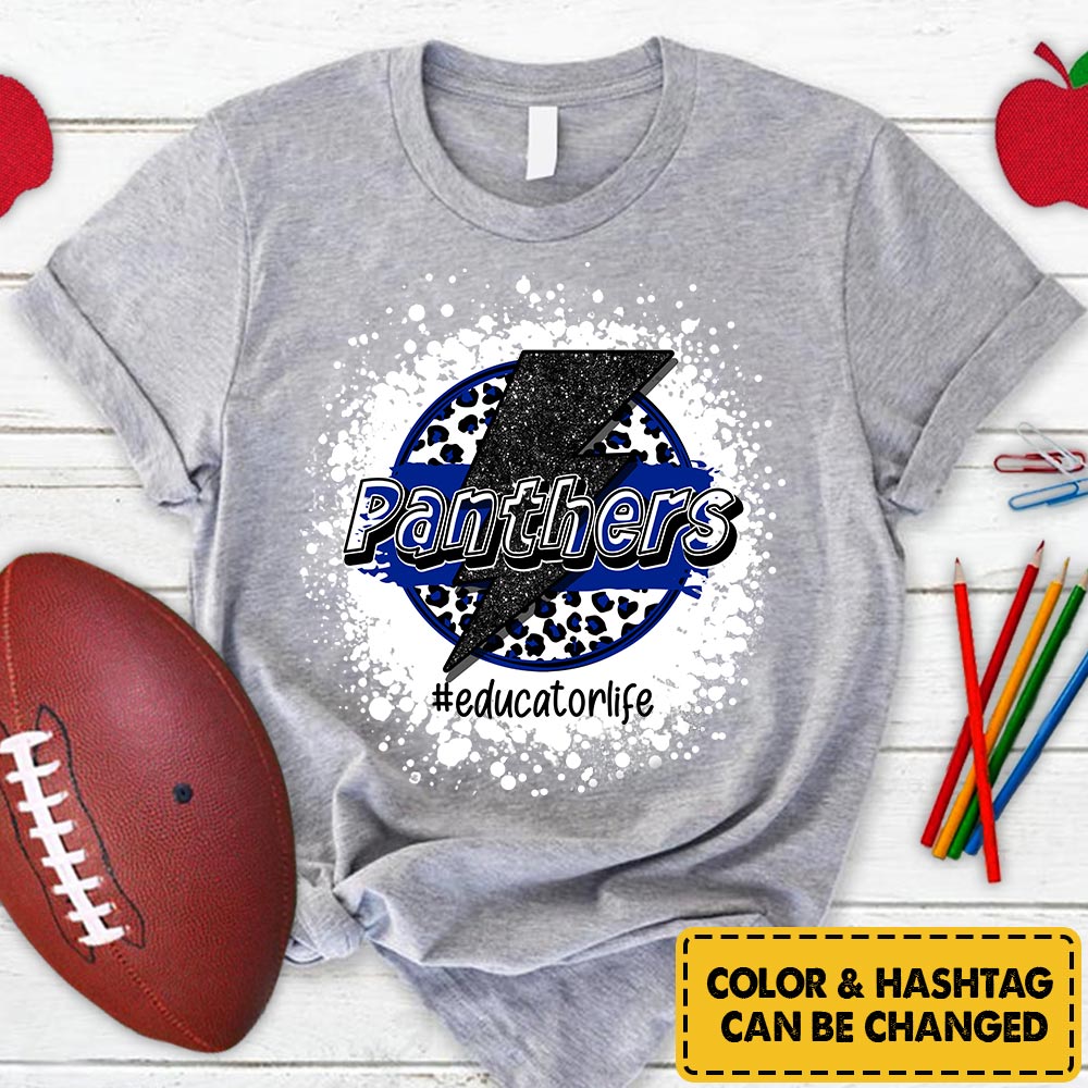 Personalized Panthers Leopard Lightning Bolt Circle T-Shirt For Teacher