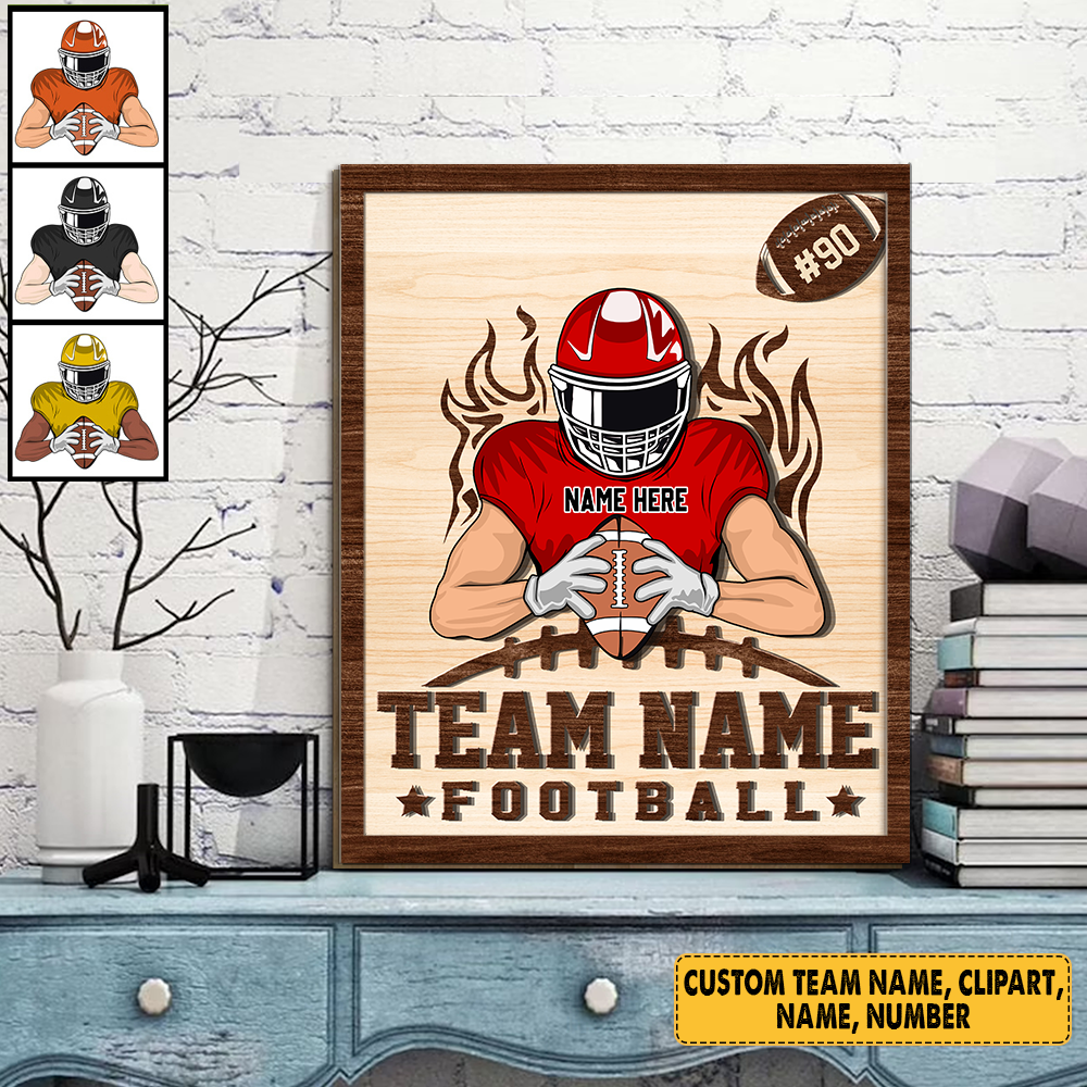 Personalized American Football Team Wooden Art, American Football Son, Custom 2 Layered Wood Art Son Name And Number American Football K1702