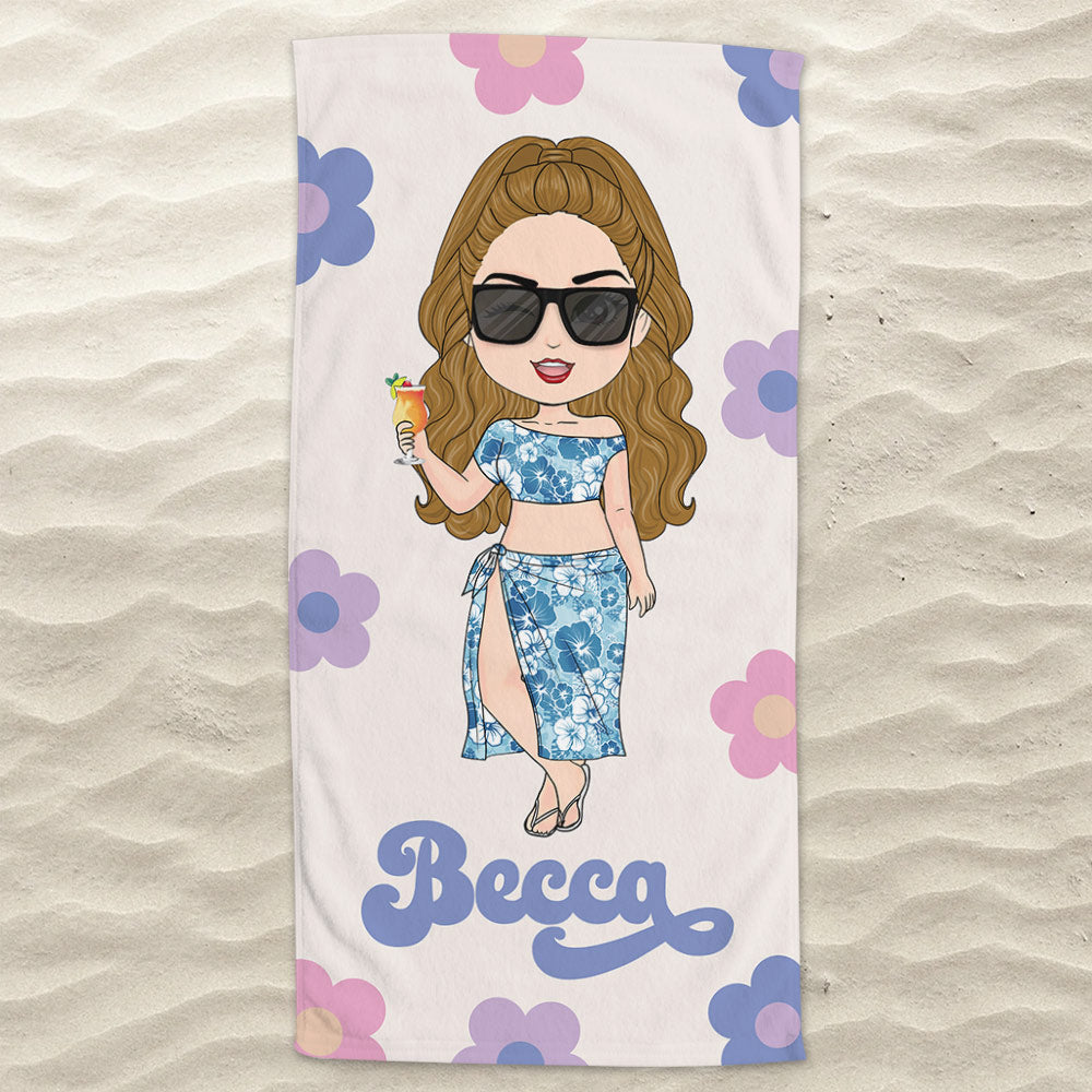 Beach Towel Retro Flower Pattern - Personalized Towel Gift For Besties Sisters