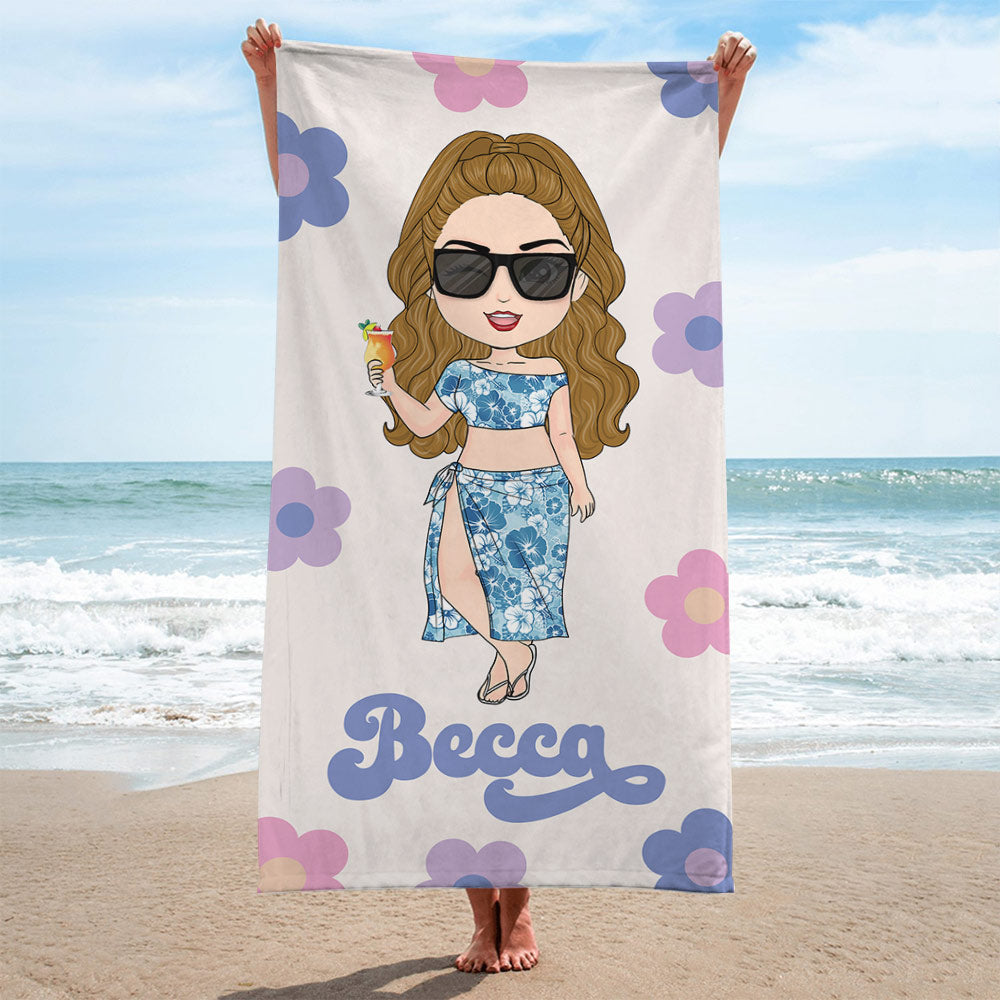 Beach Towel Retro Flower Pattern - Personalized Towel Gift For Besties Sisters