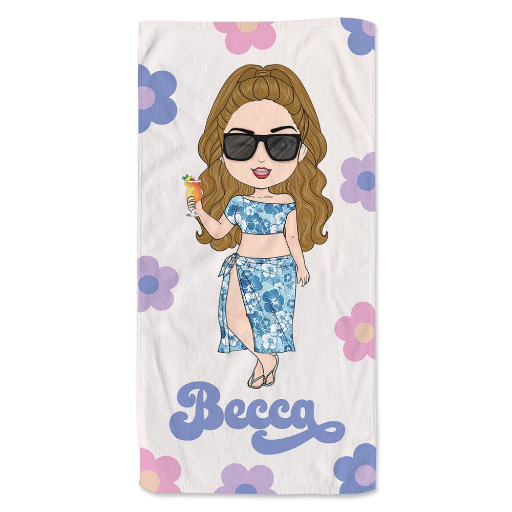 Beach Towel Retro Flower Pattern - Personalized Towel Gift For Besties Sisters