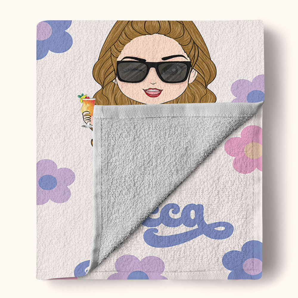 Beach Towel Retro Flower Pattern - Personalized Towel Gift For Besties Sisters
