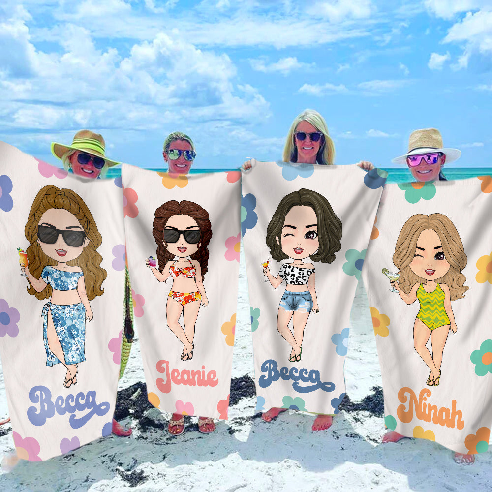 Beach Towel Retro Flower Pattern - Personalized Towel Gift For Besties Sisters