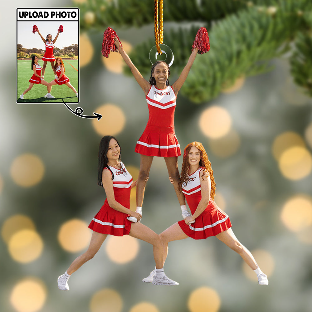 Upload Photo Cheerleader Ornament - Cheerleading Squad Team Cheerleader Gift - Personalized Acrylic Photo Ornament