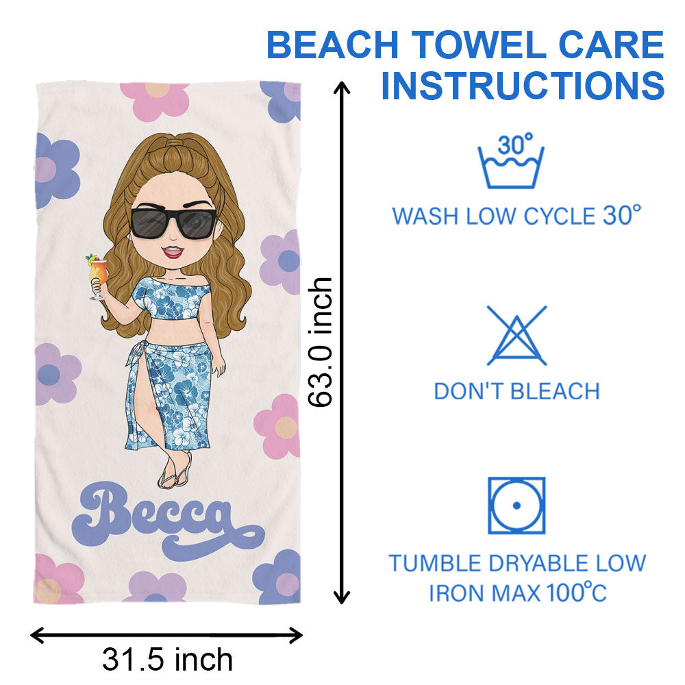 Beach Towel Retro Flower Pattern - Personalized Towel Gift For Besties Sisters