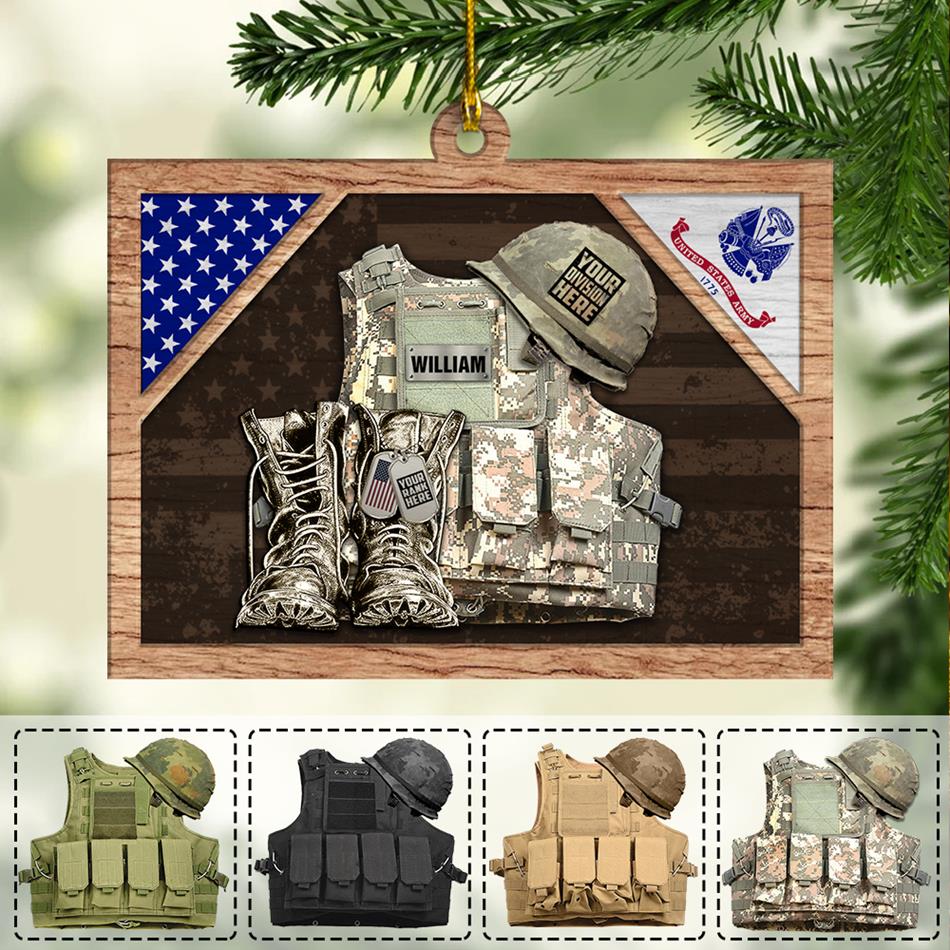 Personalized Wooden Ornament Veteran, Armed Forces Tactical Combat Vest Ornament Gift For Holiday Xmas K1702