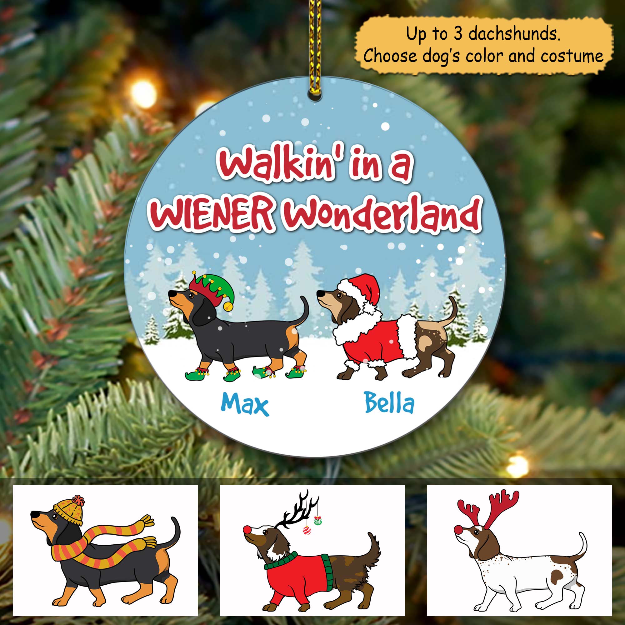 Walkin' In A Wiener Wonderland Dachshund Personalized Ornament Gift For Dog Lovers