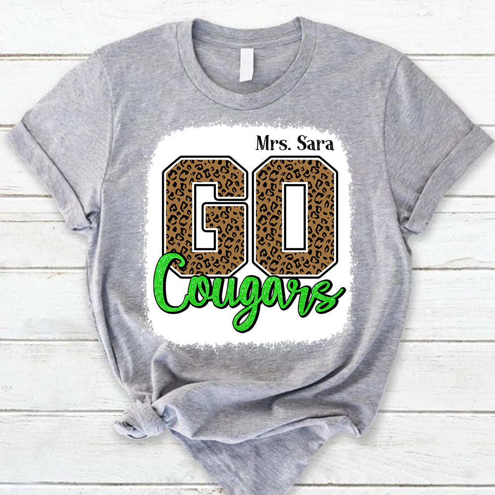 Personalized Go Cougars Leopard Custom Name T-Shirt For Teacher