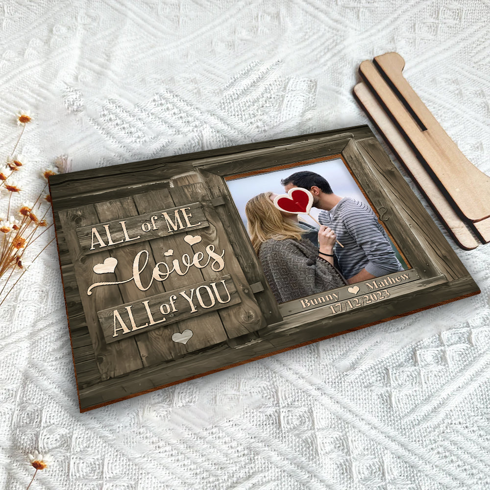 Personalized Husband & Wife Photo All of Love, Best Gift for Wife Personalized Wooden Photo Plaque - Gift For Husband Wife, Anniversary