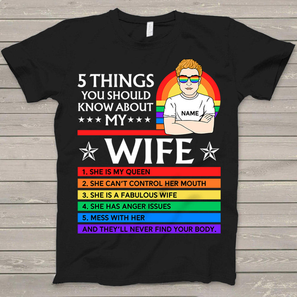 Personalized 5 Things You Should Know About My Wife Pride Lgbt T-Shirt For Husband