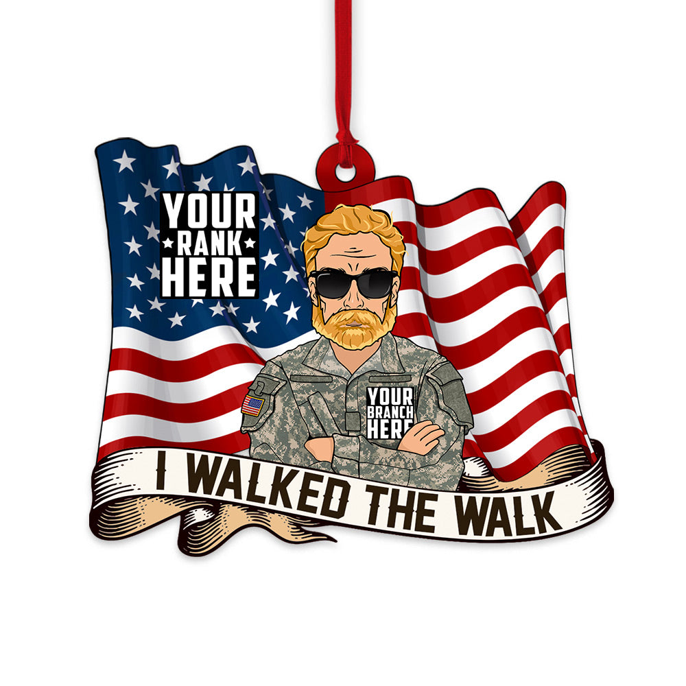 Custom Branch Rank I Walked The Walk Combat Boot With Dog Tags Flag Personalized Ornament Gift For Veteran H2511