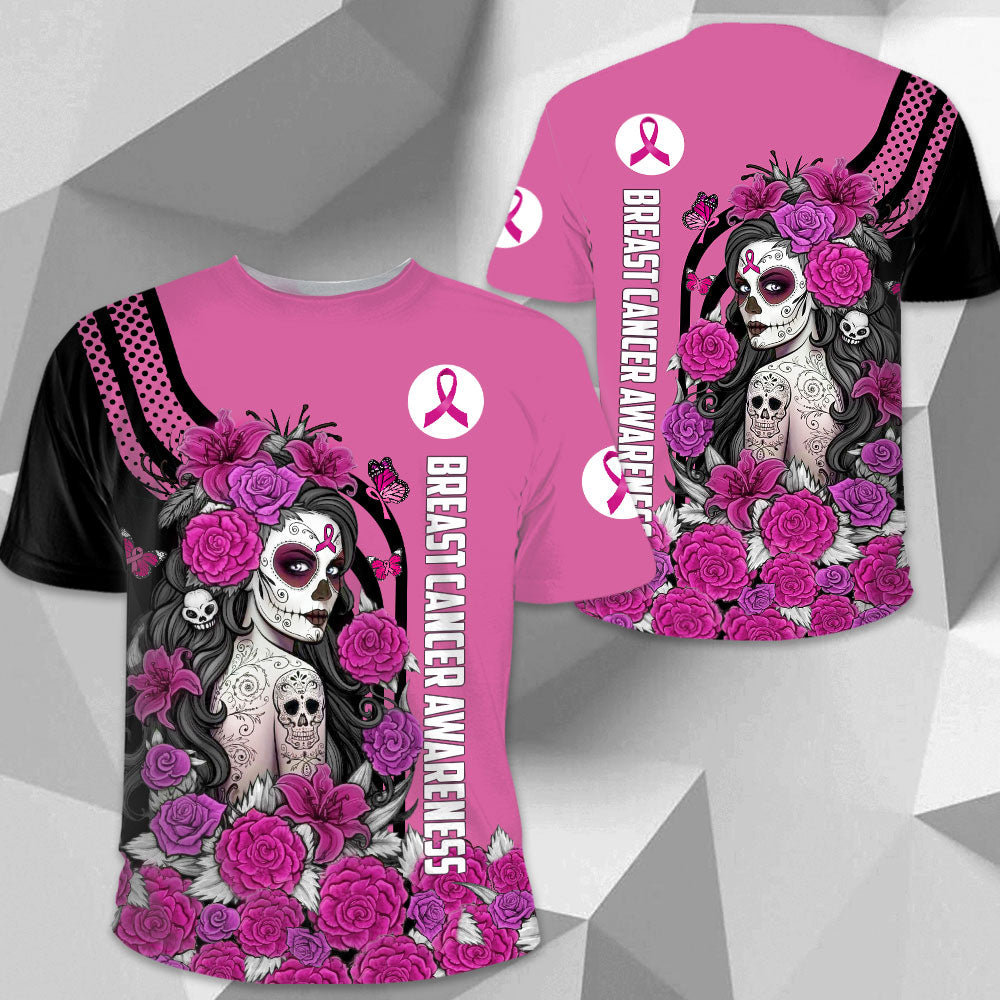 Sugar Skull Artwork, All Over Print Shirts For Helping Raise Awareness Of Breast Cancer