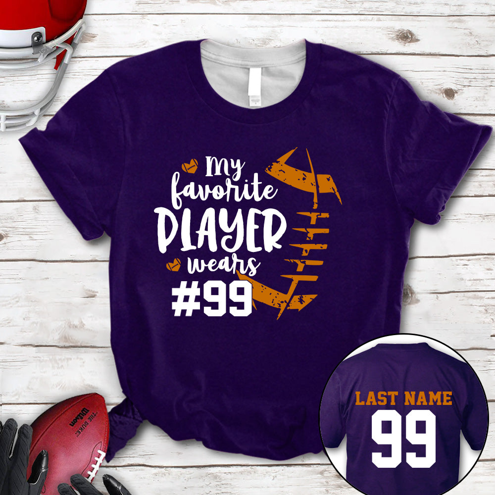 Personalized Shirt My Favorite Player Wears Football Number All Over Print Shirt For Football Mom Grandma Family Member Game Day Shirt H2511