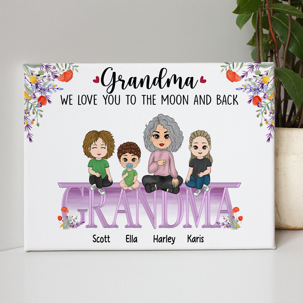 Nana We Love You To The Moon And Back - Personalized Poster Canvas Gift For Grandma Nana Gigi
