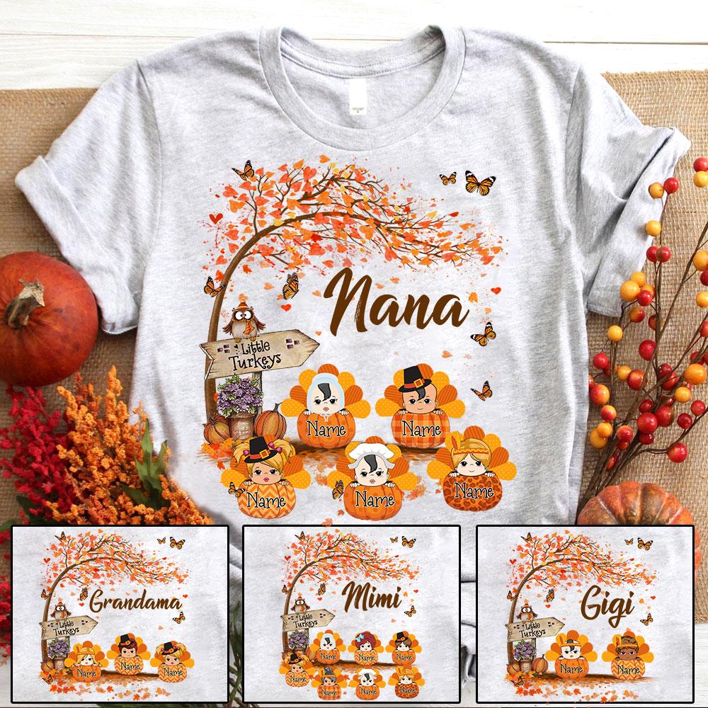 Personalized Nana's Little Turkeys Thanksgiving Shirt, Grandma Nana Halloween Shirt, Nana With Grandkids Name Shirt.