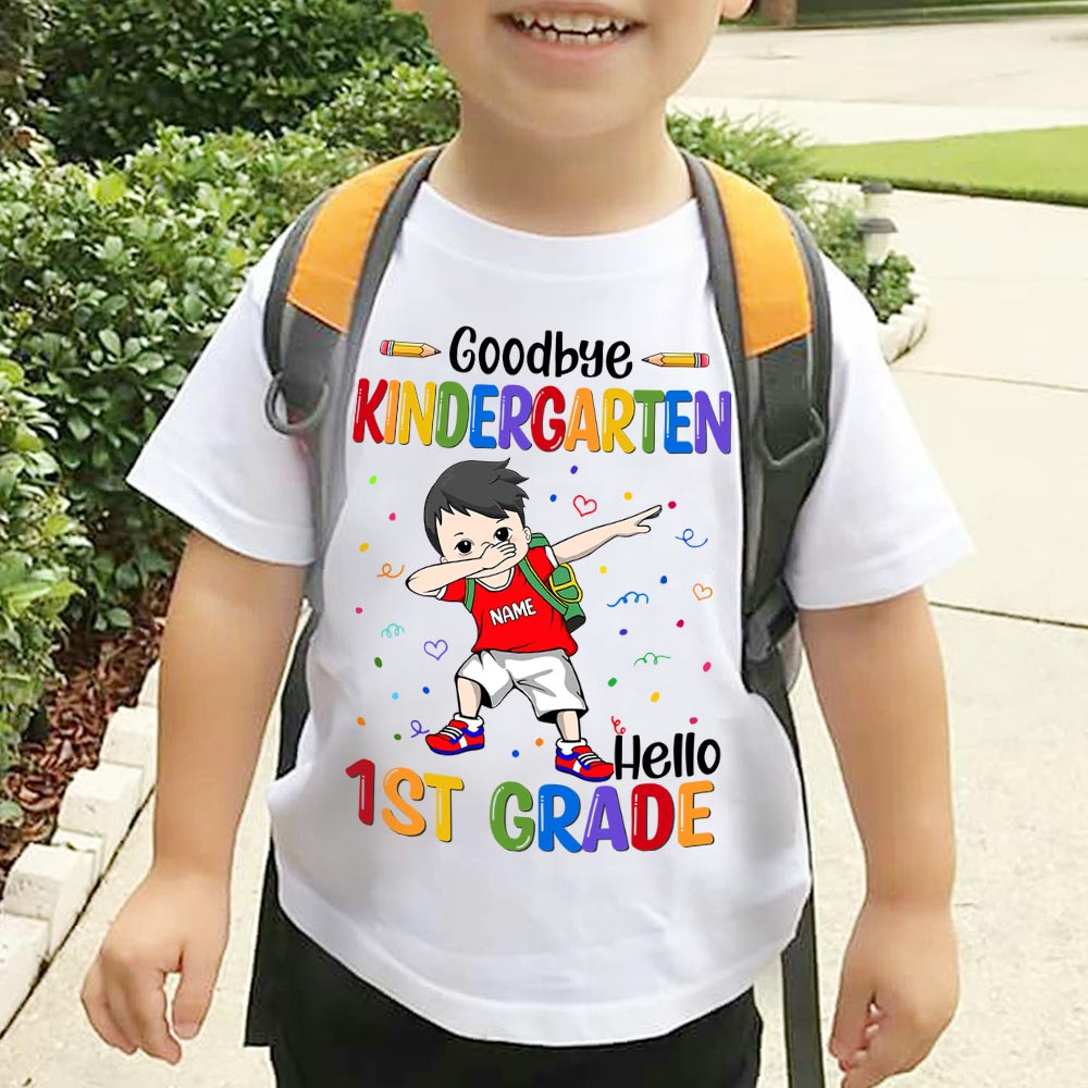 Personalized Goodbye Kindergarten Hello 1St Grade, Kindergarten Graduation, Last Day Of School Shirt Gift For Kid
