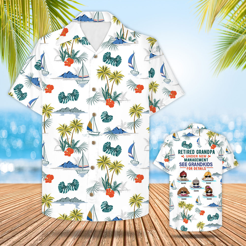 Personalized Retired Grandpa Under New Management, See Grandkids For Details Hawaiian Shirt For Grandpa, Gift For Grandpa