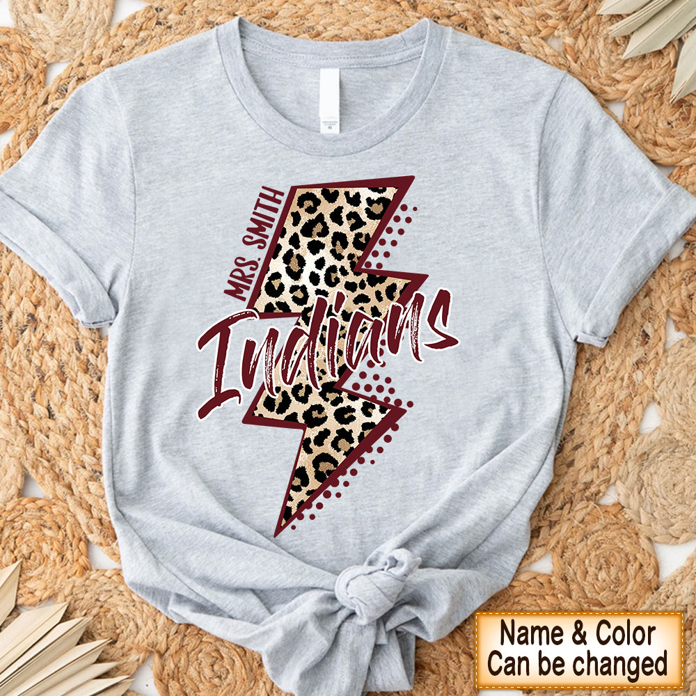 Personalized Shirt School Indians Mascot Leopard Lightning Bolt Shirt Hk10