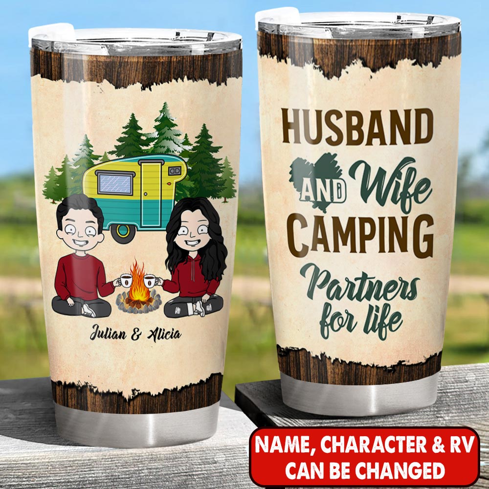 Personalized Couple Camping Tumbler Husband And Wife Camping Partners For Life Rv Car Tumbler
