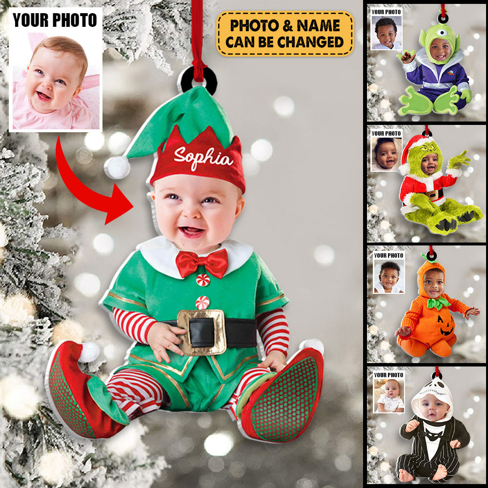 Custom Photo Baby Ornament - Custom Baby Name Photo Christmas Ornament