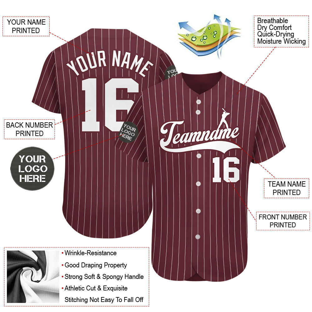 Custom Logo Name Number Burgundy Pinstripe Baseball Jersey
