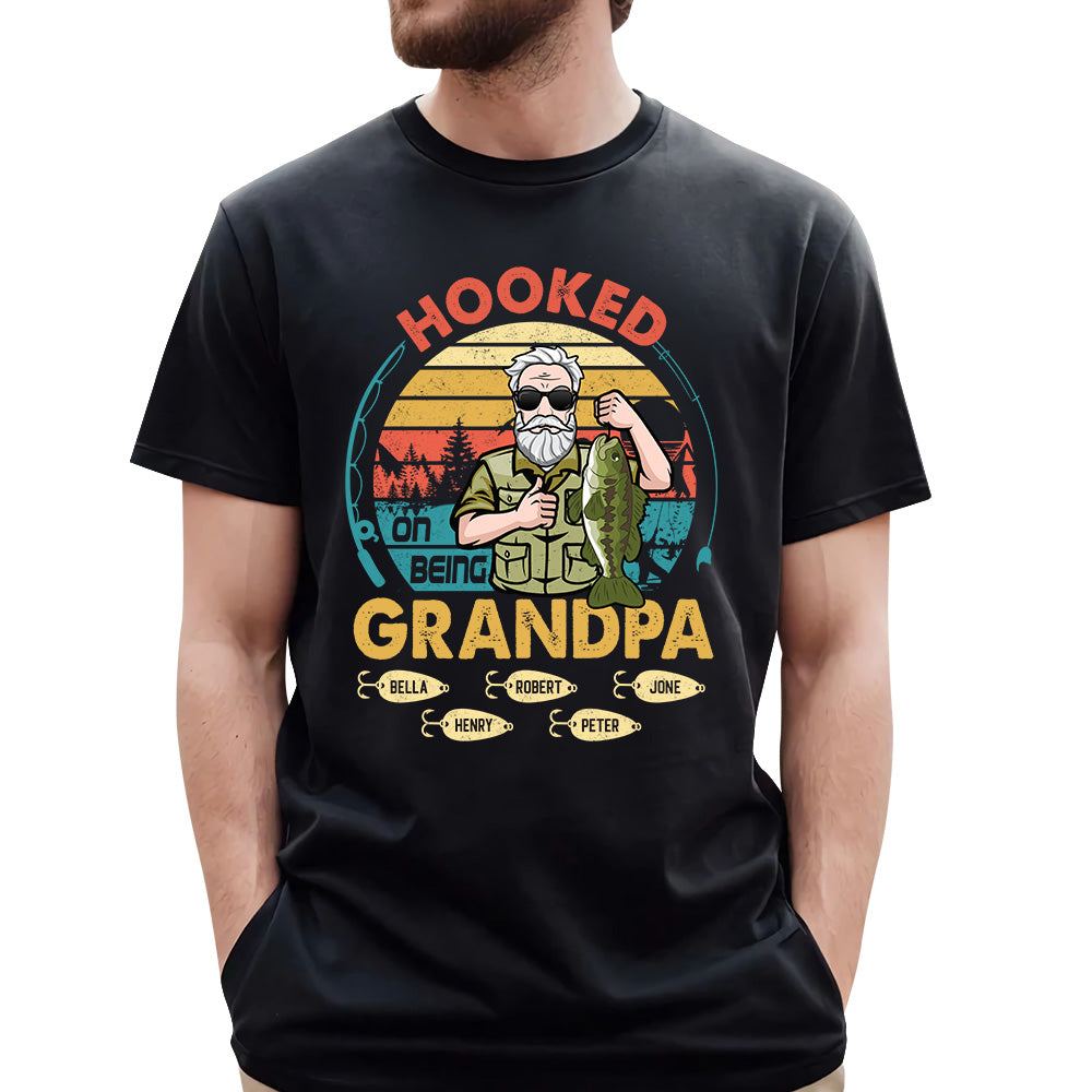 Hooked On Being Grandpa Personalized Shirt Father's Day Fishing Shirt K1702