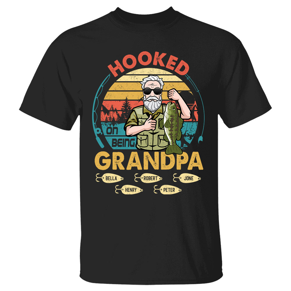 Hooked On Being Grandpa Personalized Shirt Father's Day Fishing Shirt K1702