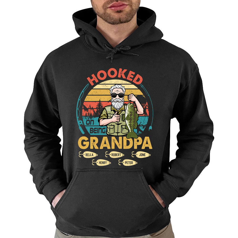 Hooked On Being Grandpa Personalized Shirt Father's Day Fishing Shirt K1702