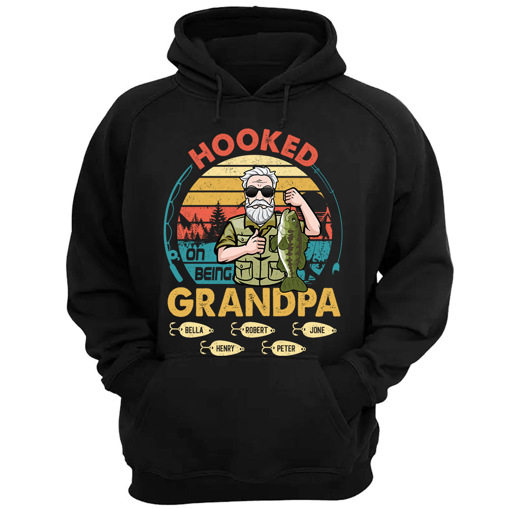 Hooked On Being Grandpa Personalized Shirt Father's Day Fishing Shirt K1702