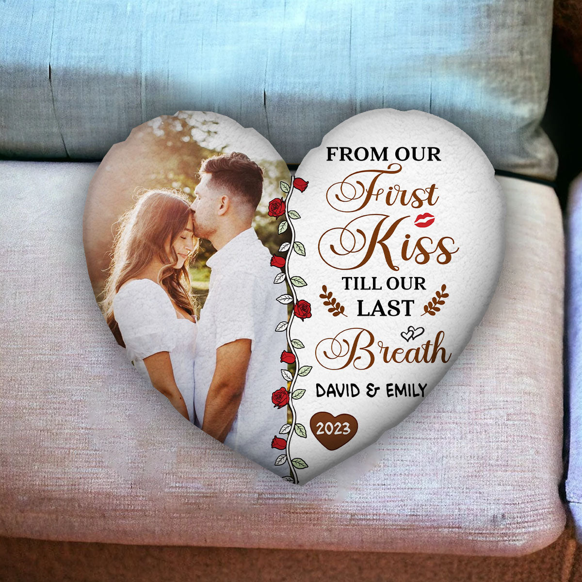 From Our First Kiss Till Our Last Breath - Personalized Custom Shape Plush Pillow