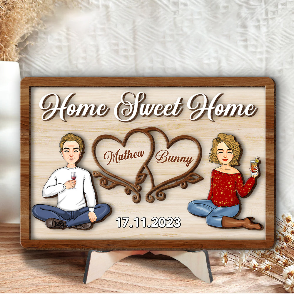 Home Sweet Home - Personalized 2 Layered Art Piece, Gift For Him For Her