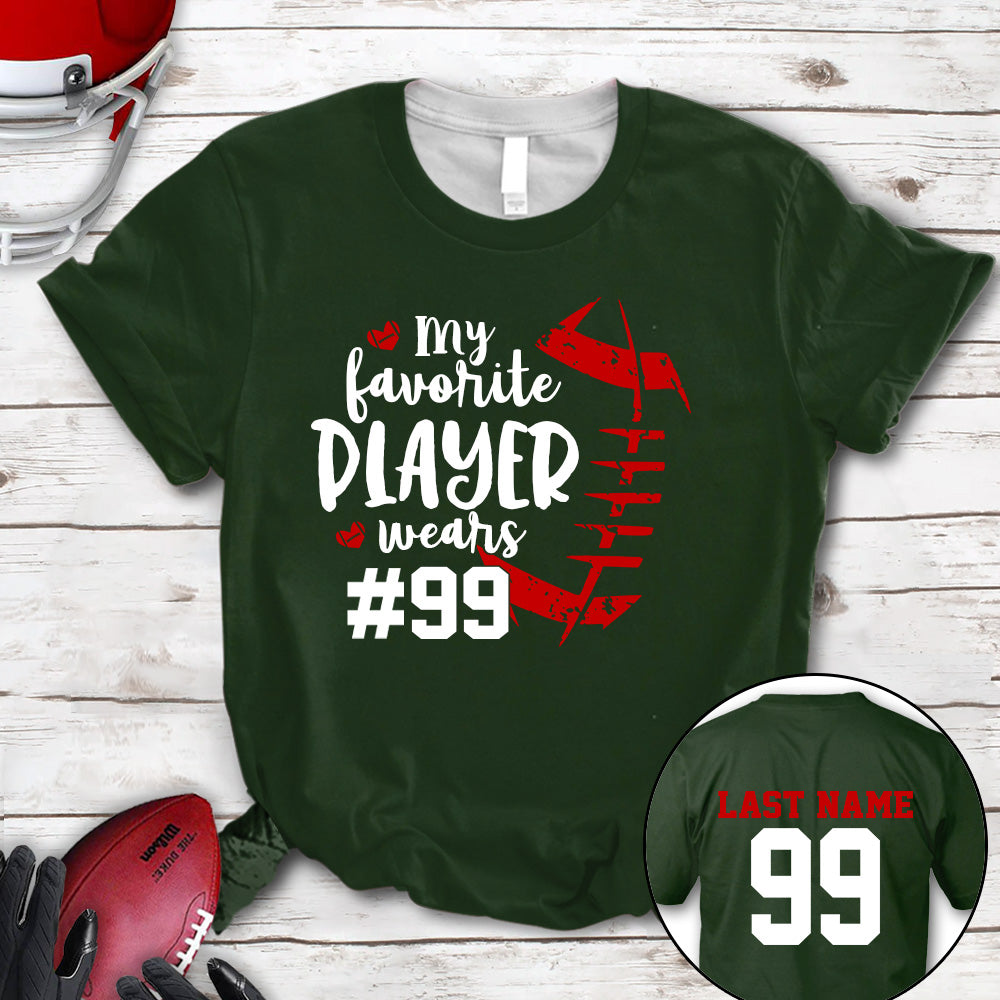 Personalized Shirt My Favorite Player Wears Football Number All Over Print Shirt For Football Mom Grandma Family Member Game Day Shirt H2511