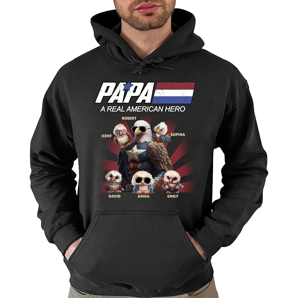 Papa/Dad A Real American Hero Personalized Patriotic Bald Eagle Shirt