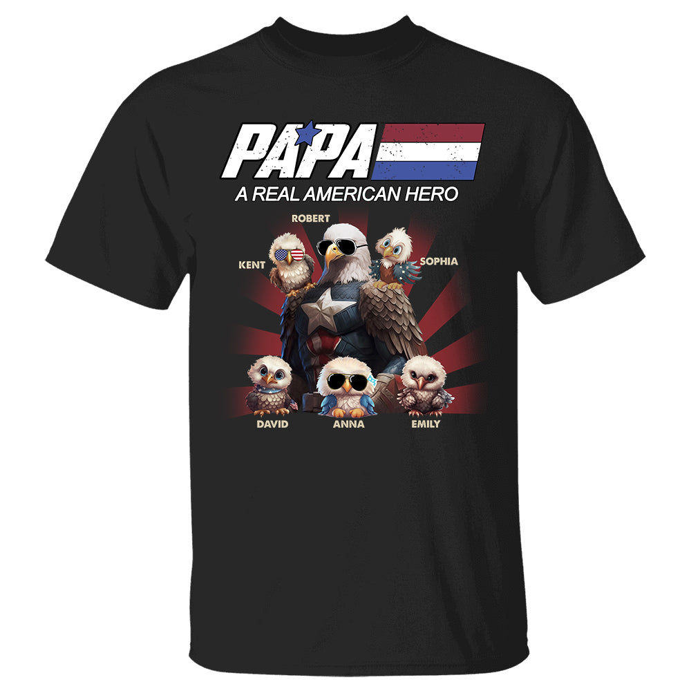Papa/Dad A Real American Hero Personalized Patriotic Bald Eagle Shirt
