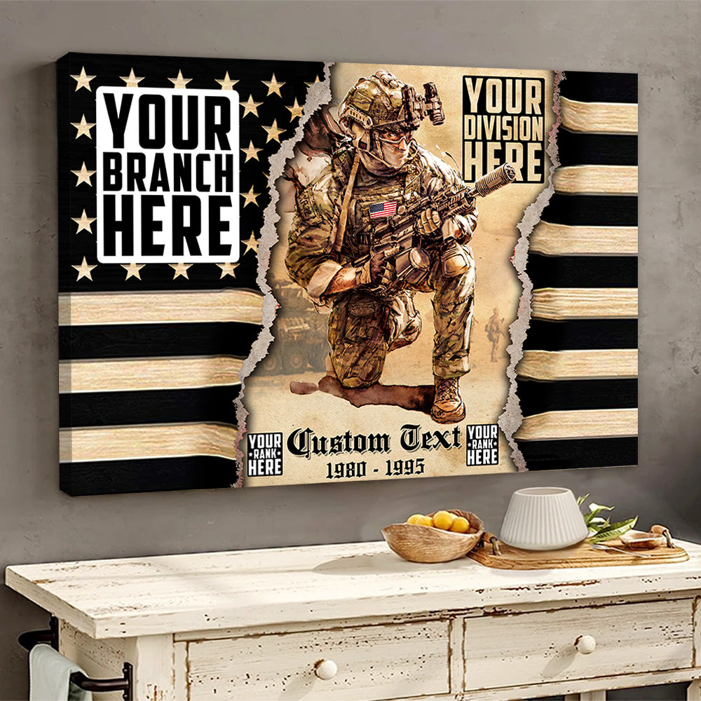 Custom Logo Rank Name Old Grunge Canvas Paper American Flag Personalized Poster Canvas For Military Veteran H2511