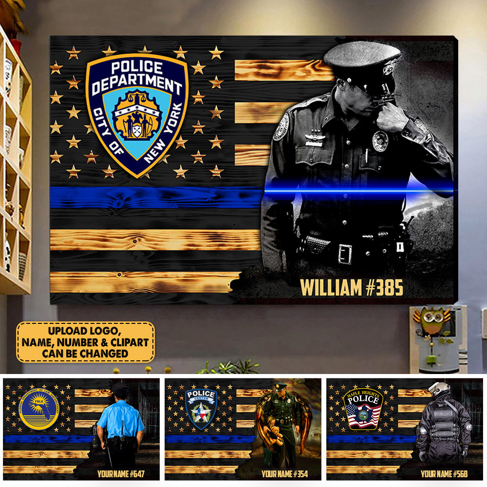 Personalized Gifts For Police Custom Gifts For Policeman Thin Blue Line Poster Canvas Custom Name Number And Logo H2511