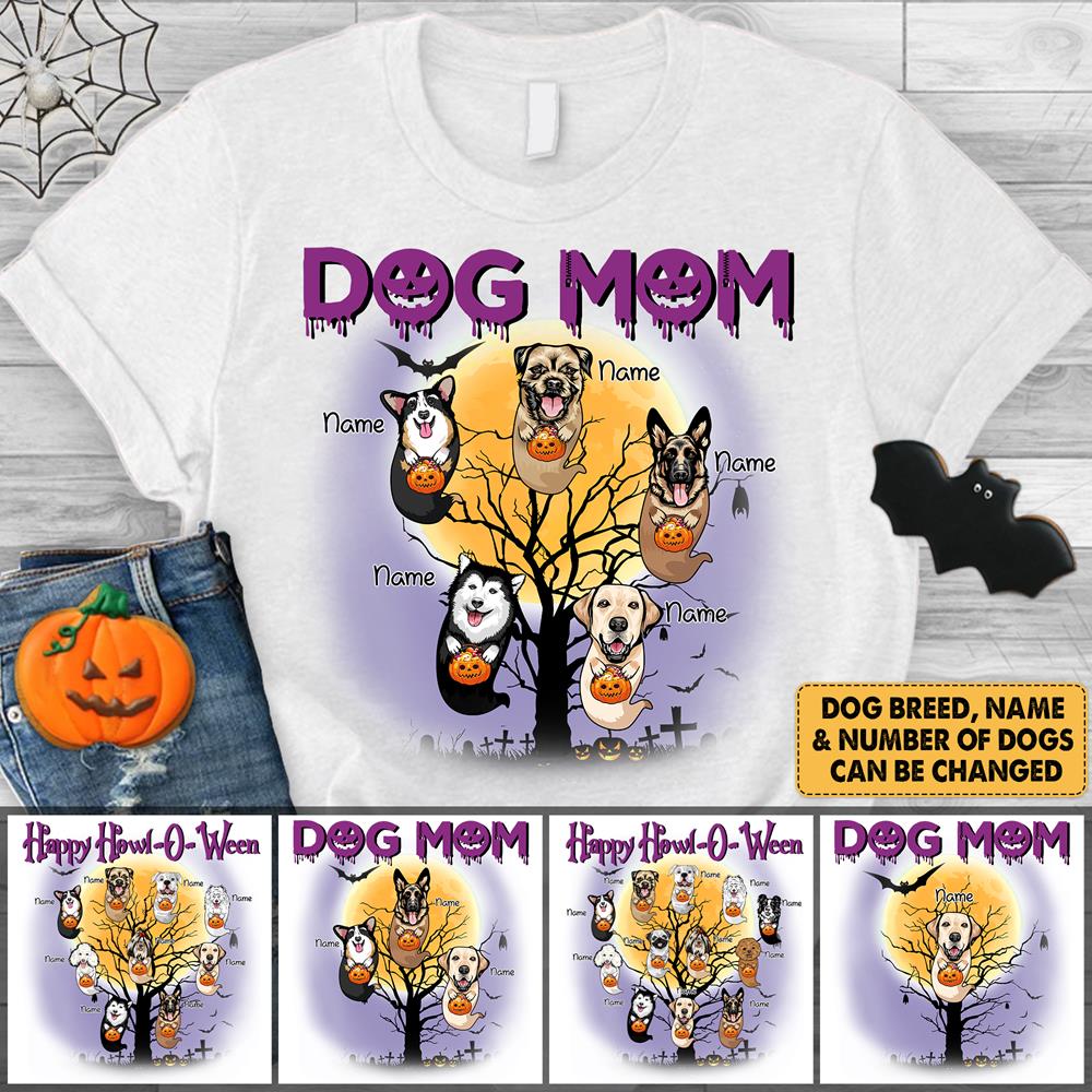 Personalized Dog Mom Halloween Tree With Little Ghost Shirt