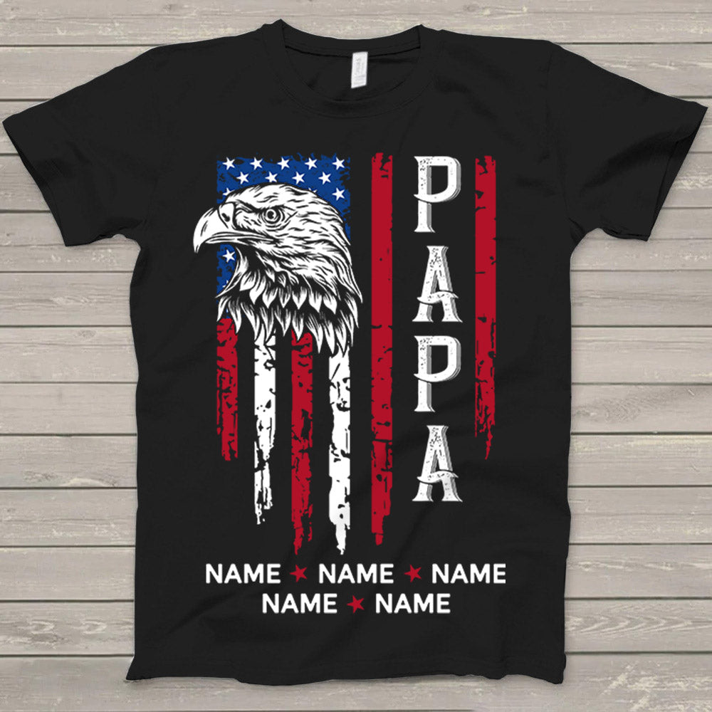 Papa Eagle Vertical American Flag - 4Th Of July Custom Shirt Gift For Grandpa