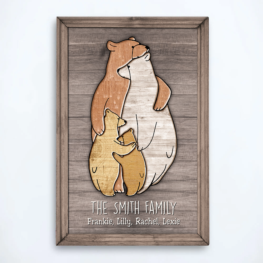 Puzzle Bear Family Personalized Canvas Gift For Mother Grandma - Family Gift