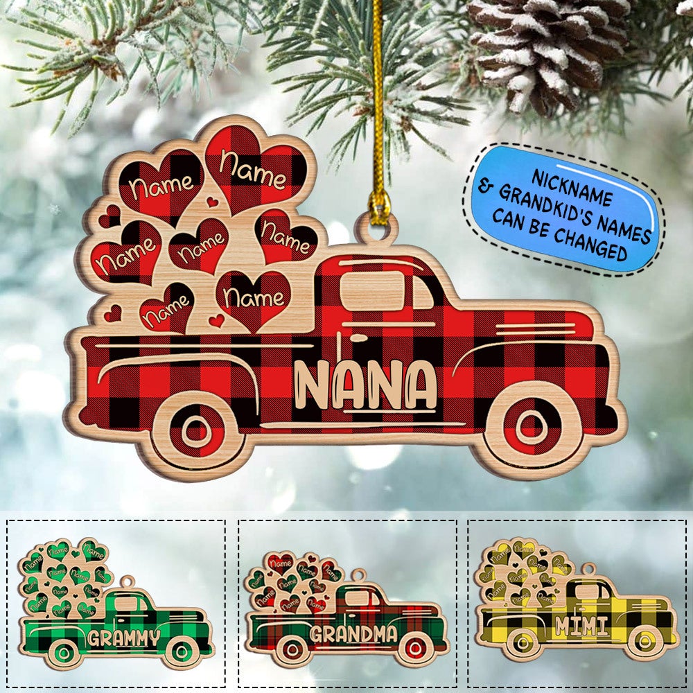 Nana With Grandkids Name Heart Christmas Personalized Ornament Gift For Grandma Grandmother