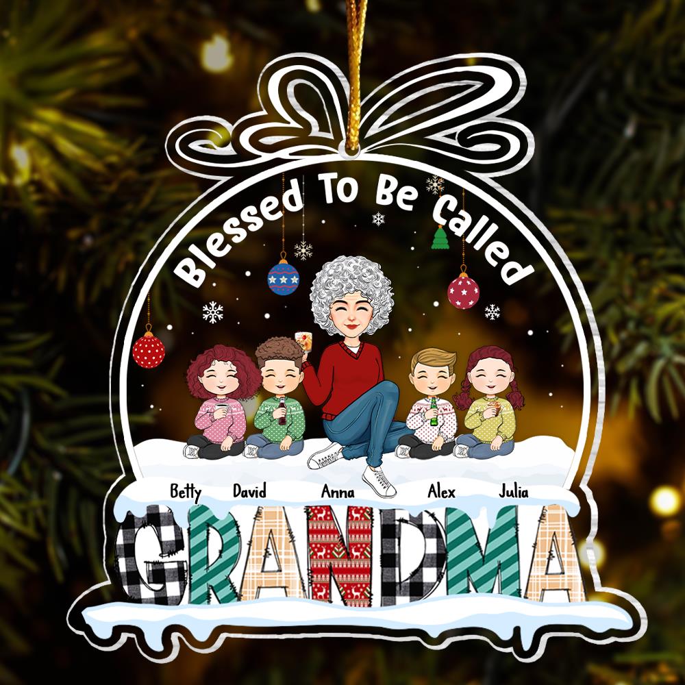 Blessed To Be Called Grandma - Personalized Snowdome Shaped Acrylic Ornament