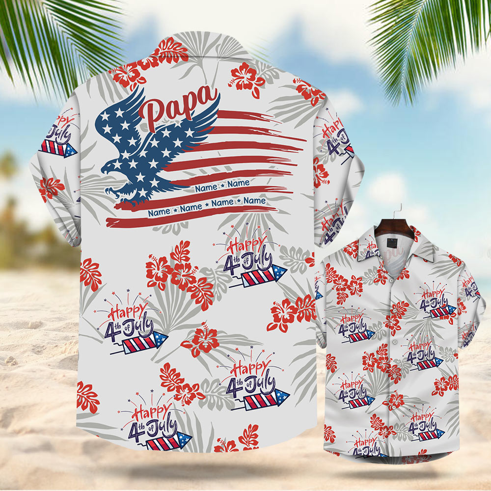 Papa 4Th Of July Summer Hibiscus Hawaiian Shirt Aloha Shirt For Dad Papa