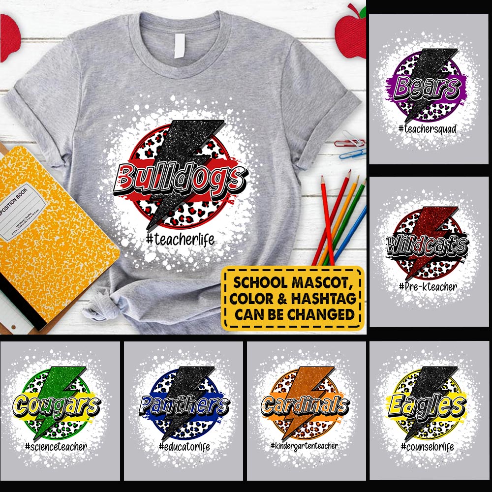 Personalized School Mascot Leopard Lightning Bolt Circle T-Shirt For Teacher