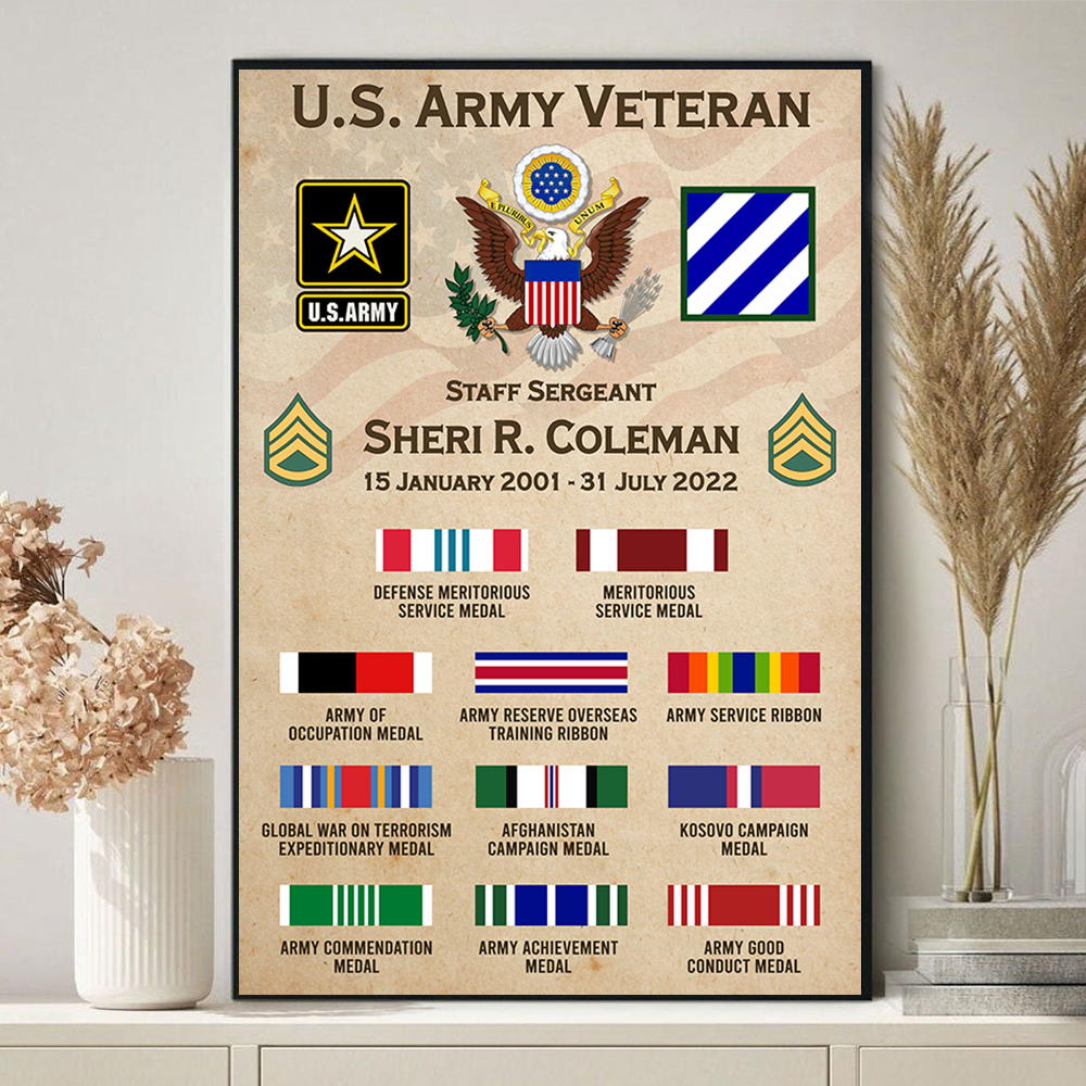 Custom Canvas Poster For Veterans Information Rank Medal Ribbon Proud Served K1702