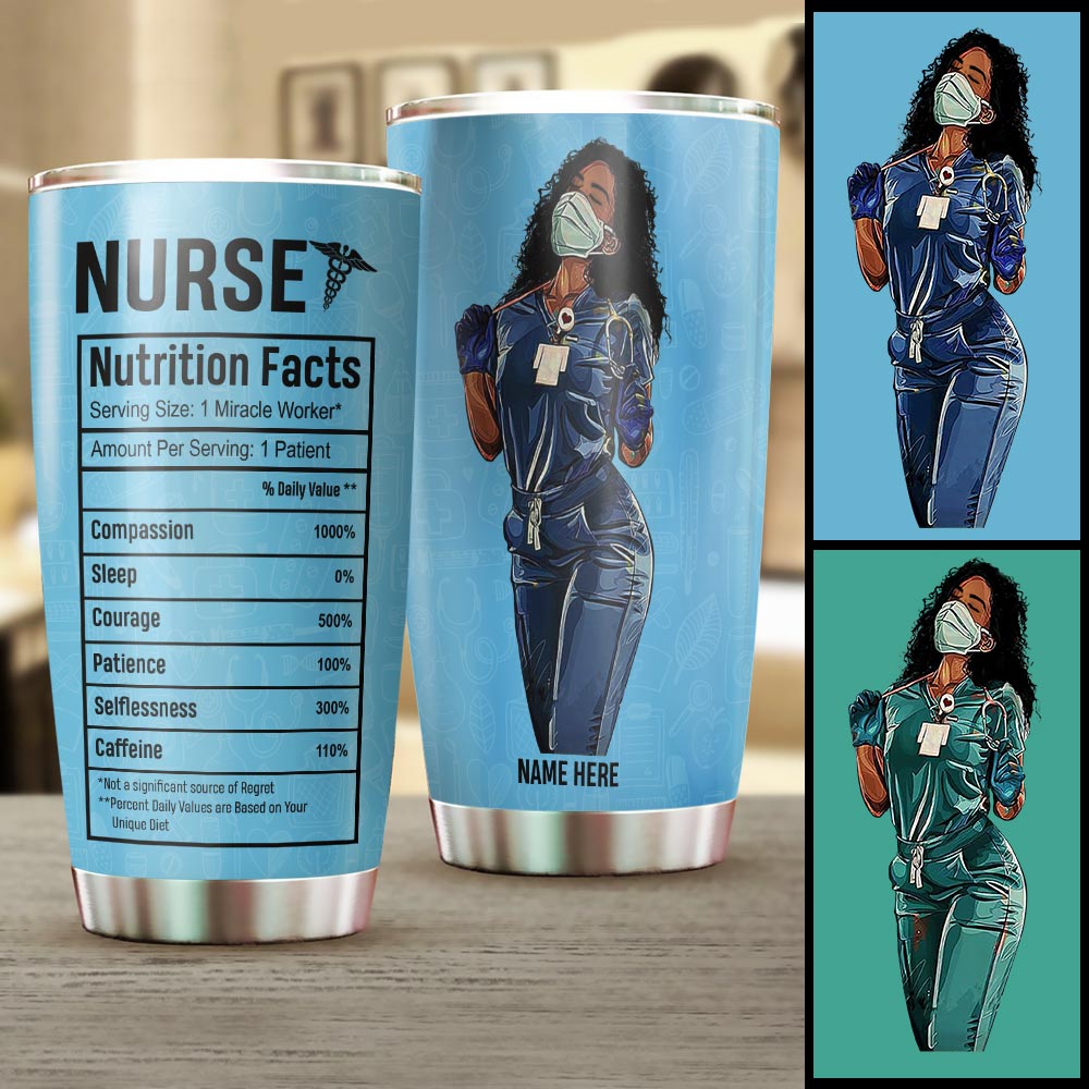 Personalized Black Nurse Tumbler Nurse Nutrition Facts Black Queen Tumbler For Nurse