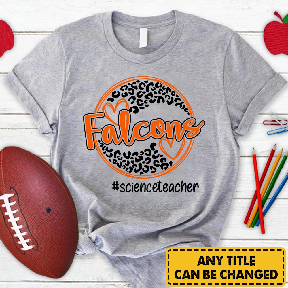 Personalized Falcons Circle Leopard T-Shirt For Teacher